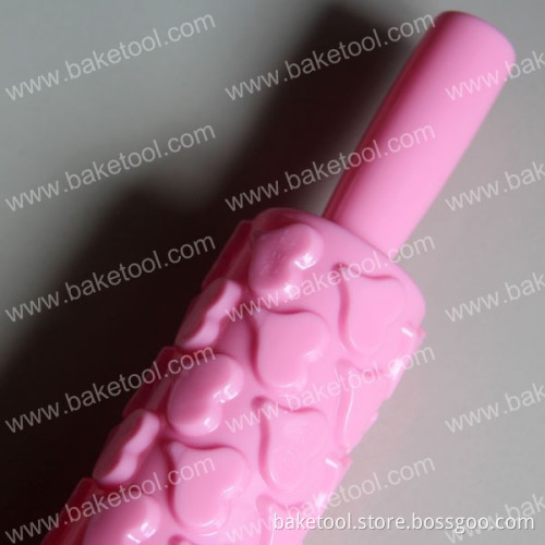 Plastic Pink Heart Pattern Cake Fondant Rolling Pin